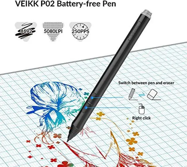Alt view image 4 of 5 - VEIKK A15 Pro Graphics Drawing Tablet 10 x 6 inch Digital Drawing Tablet with 12 Hotkeys and a Quick Dial (8192 Level Pressure Battery -Free Stylus) (VKA15PRO001)