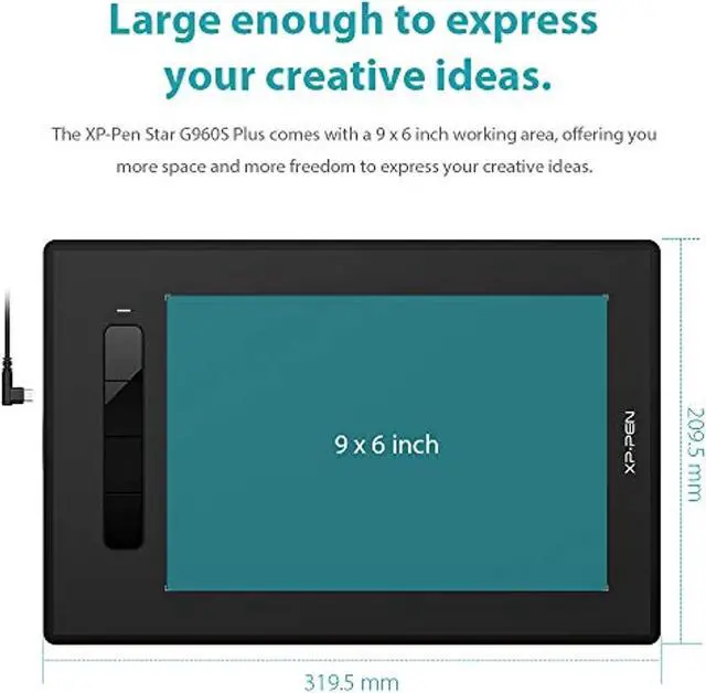 Alt view image 3 of 5 - XP-PEN Star G960S Plus Graphic Tablets Drawing Pen Tablet 9x6 inch with Battery-Free Tilt Support PH2 Stylus Digital Eraser (4 Shortcut Keys) (StarG960)