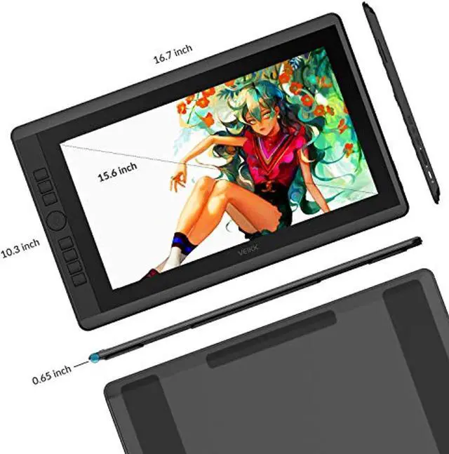 Alt view image 3 of 5 - VEIKK VK1560 Pro 15.6 Inch Pen Display Graphics Monitor IPS HD Screen Drawing Monitor with 7 Shortcut Keys and a Quick Dial (92%NTSC,8192 Level Pressure,2 Battery Free Pen) (VK1560PRO190805)