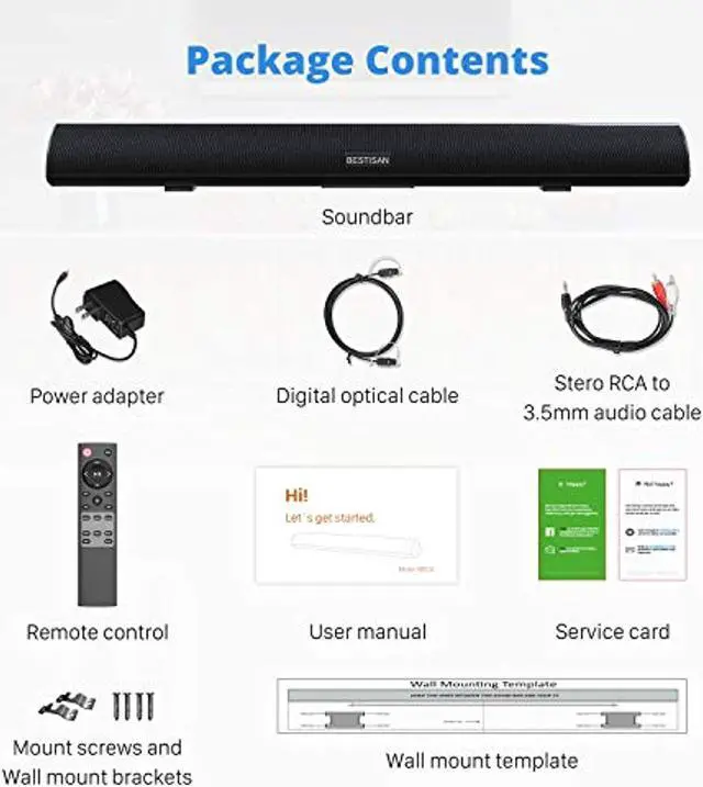 Alt view image 4 of 5 - 80 Watt Sound Bar, BESTISAN Sound Bars for TV of Home Theater System (Bluetooth 5.0, 34 inch, DSP, Strong Bass, Wireless Wired Connections, Bass Adjustable, Wall Mountable) (8541738406)