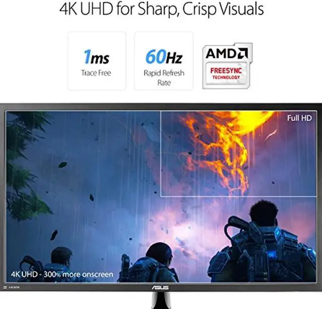 Alt view image 2 of 5 - ASUS VP28UQG 28" Monitor 4K/UHD 3840x2160 1ms DP HDMI Adaptive Sync/FreeSync Eye Care Monitor , Black (VP28UQG)