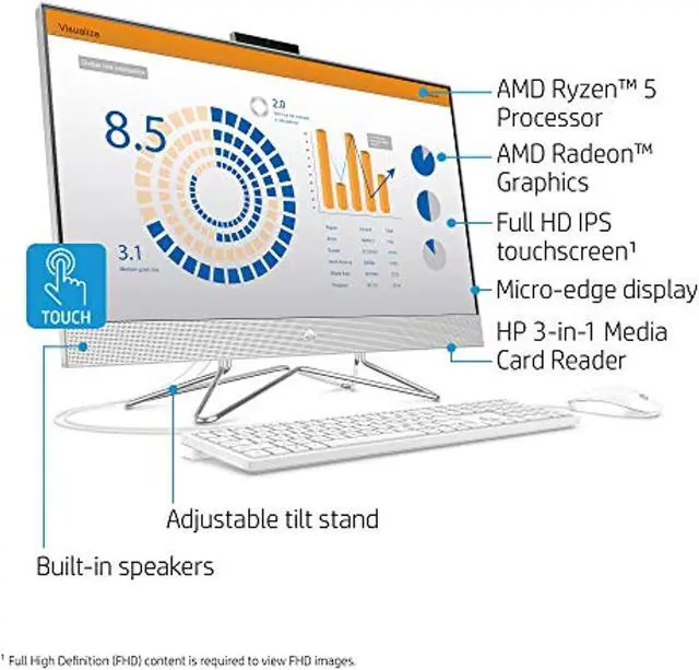 Alt view image 3 of 5 - HP 27-inch Touchscreen All-in-One Desktop Computer, AMD Ryzen 5 4500U Processor,16 GB RAM, 512 GB SSD, Windows 10 Home (27-dp0160, Silver) (27-dp0160)