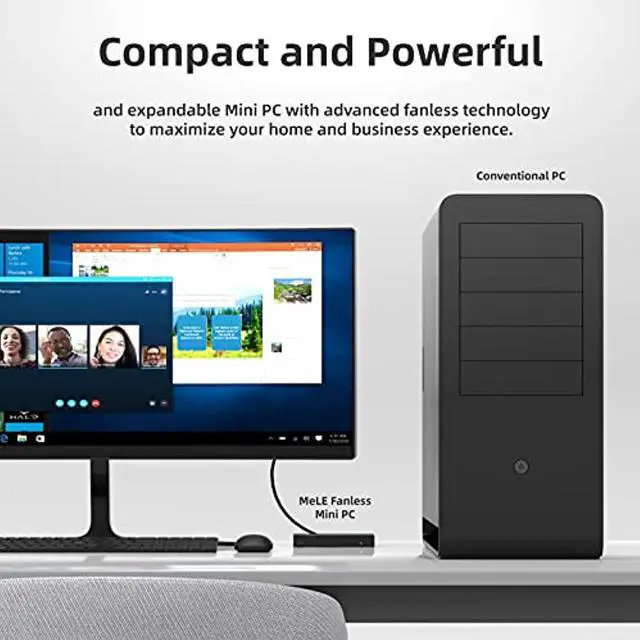 Alt view image 5 of 5 - MeLE Quieter2 Fanless Mini PC Intel Celeron J4125 8GB DDR4 128GB eMMC Mini Computer with Windows 10 Pro, Micro Desktop PC Supports 4K Dual-Screen Output, Dual WiFi, Gigabit Ethernet, BT4.2