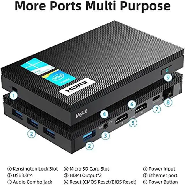 Alt view image 4 of 5 - MeLE Quieter2 Fanless Mini PC Intel Celeron J4125 8GB DDR4 128GB eMMC Mini Computer with Windows 10 Pro, Micro Desktop PC Supports 4K Dual-Screen Output, Dual WiFi, Gigabit Ethernet, BT4.2