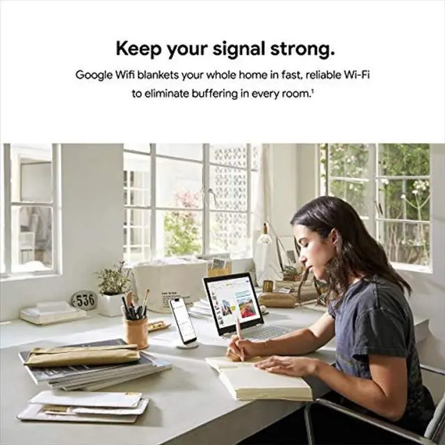 Alt view image 2 of 5 - Google Wifi - AC1200 - Mesh WiFi System - Wifi Router - 4500 Sq Ft Coverage - 3 pack (GJ2CQ)