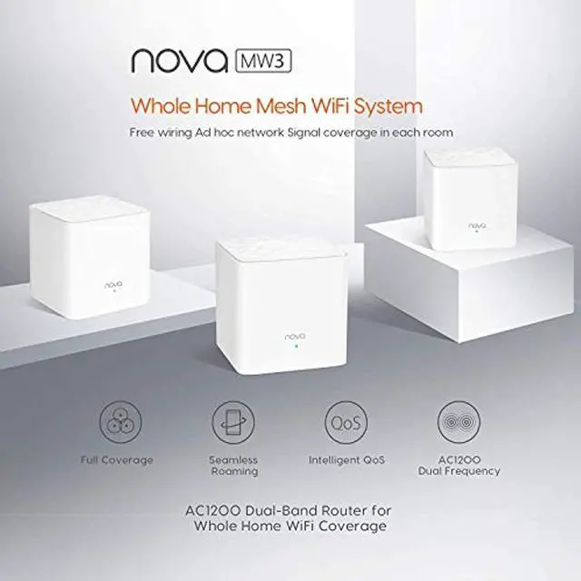 Alt view image 3 of 5 - Tenda Whole Home Mesh WiFi System (MW3 3PK)  and  AC1200 Dual Band WiFi Router, High Speed Wireless Internet Router with Smart App, MU-MIMO for Home (AC6),Black