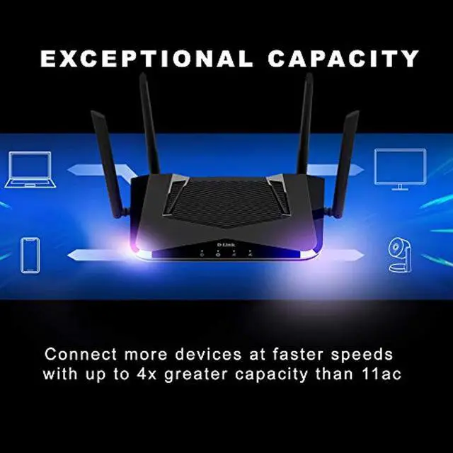 Alt view image 3 of 5 - D-Link EXO WiFi 6 Router AX1500 MU-MIMO Voice Control Dual Band Gigabit Gaming Internet Network High Speed Performance WP3 (DIR-X1560-US), Black (DIR-X1560-US)