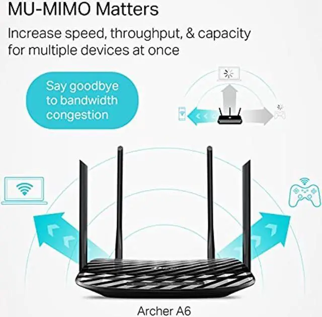 Alt view image 3 of 7 - TP-Link AC1200 Gigabit WiFi Router (Archer A6) - 5GHz Dual Band Mu-MIMO Wireless Internet Router, Supports Guest WiFi and AP mode, Long Range Coverage (ArcherA6)