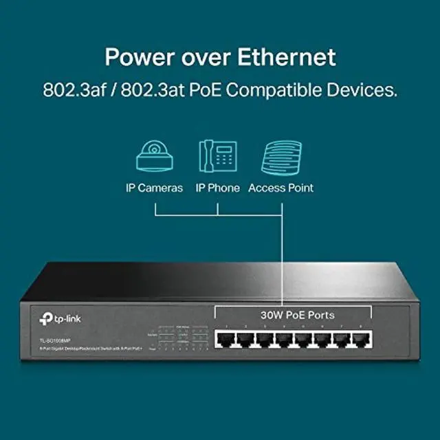 Alt view image 4 of 5 - TP-Link 8 Port Gigabit PoE Switch | 8 PoE+ Ports @126W | Plug  and  Play | Limited Lifetime Protection | Desktop/ Rackmount | Prioritized Power Supply | Sturdy Metal | Shielded Ports (TL (TL-SG1008MP)