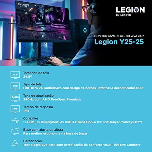 Alt view image 4 of 5 - Lenovo Legion Y25-25 24.5-inch FHD LCD Gaming Monitor, 16:9, LED Backlit, AMD FreeSync Premium, 240Hz, 1ms Response Time, 66AAGAC6US (66AAGAC6US)