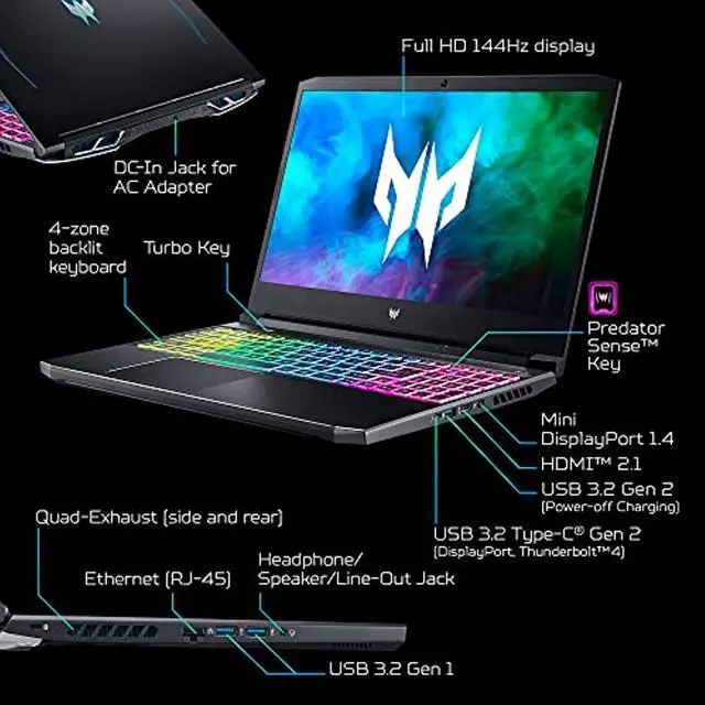 Alt view image 5 of 5 - Acer Predator Helios 300 PH315-54-760S Gaming Laptop | Intel i7-11800H | NVIDIA GeForce RTX 3060 Laptop GPU | 15.6" Full HD 144Hz 3ms IPS Display | 16GB DDR4 | 512GB SSD | Killer WiFi  (PH315-54-760S)