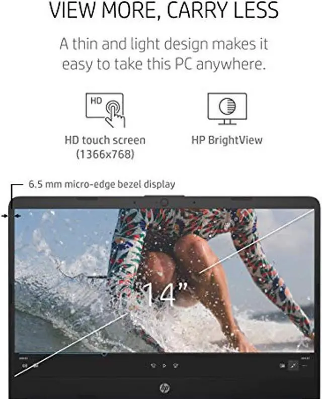 Alt view image 3 of 5 - HP 14 Laptop, AMD 3020e, 4 GB RAM, 64 GB eMMC Storage, 14-inch HD Touchscreen, Windows 10 Home in S Mode, Long Battery Life, Microsoft 365, (14-fq0080nr, 2020) (26Z02UA#ABA)