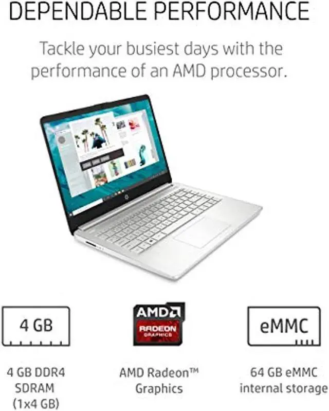 Alt view image 2 of 5 - HP 14 Laptop, AMD 3020e, 4 GB RAM, 64 GB eMMC Storage, 14-inch HD Touchscreen, Windows 10 Home in S Mode, Long Battery Life, Microsoft 365, (14-fq0080nr, 2020) (26Z02UA#ABA)