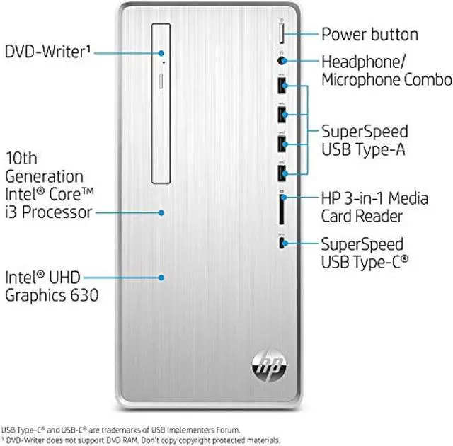 Alt view image 3 of 5 - HP Pavilion Desktop, 10th Gen Intel Core i3-10100 Processor, 8 GB RAM, 512 GB SSD, Windows 10 Home (TP01-1030, Silver) (13Z04AA#ABA)