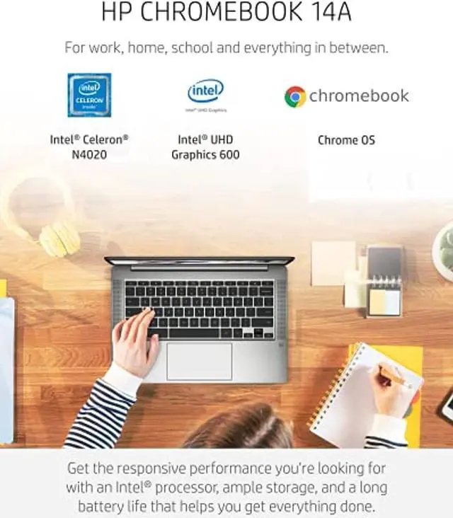 Alt view image 2 of 7 - HP Chromebook 14 Laptop, Intel Celeron N4020, 4 GB RAM, 32 GB eMMC, 14? HD Micro-Edge Display, Chrome OS, Thin  and  Portable, 4K Graphics, Backlit Ash Gray Keyboard (14a-na0024nr, 2021 (14a-na0024nr)