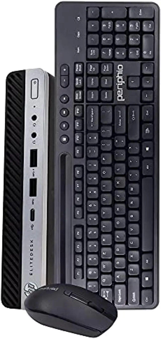 Main image of HP EliteDesk 800G3 Micro Desktop Computer PC, Intel Quad Core i5, 16GB RAM, 512 GB SSD, Windows 10 Pro, Periphio Wireless Keyboard  and  Mouse, WiFi (Renewed)