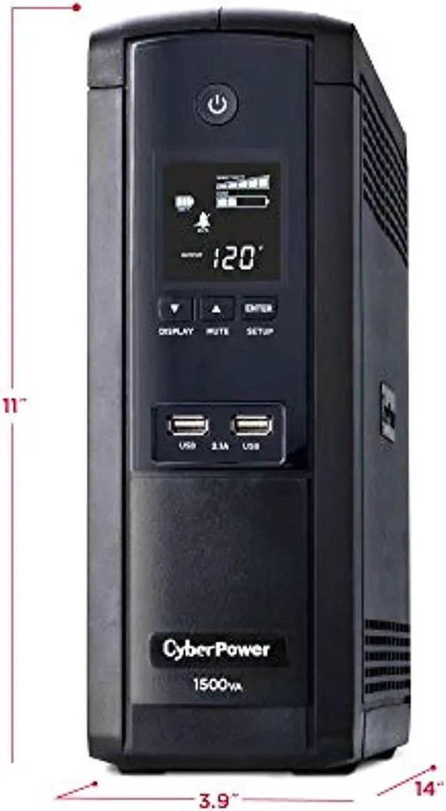 Alt view image 5 of 5 - CyberPower BRG1500AVRLCD Intelligent LCD UPS System, 1500VA/900W, 12 Outlets, AVR, Mini-Tower, 5-Year Warranty (BRG1500AVRLCD)