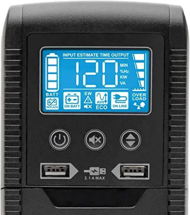Alt view image 3 of 5 - Tripp Lite 1440VA 900W ECO-Friendly UPS Battery Backup, AVR Protection, LCD Display, Line-Interactive, 10 Outlets and 2 USB Charging Ports, 120V, Tel Protection (ECO1500LCD) (ECO1500LCD)