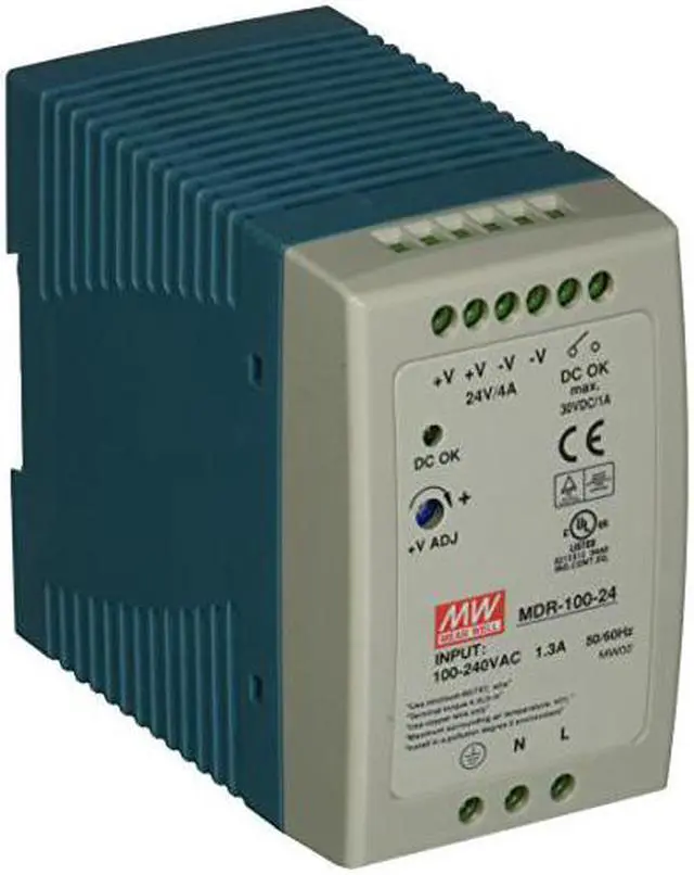 Main image of MEAN WELL MDR-100-24 AC to DC DIN-Rail Power Supply, 24V, 4 Amp, 96W, 1.5" - 1943490 (1943490)