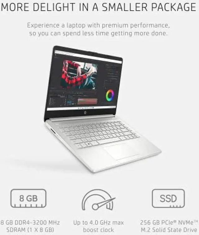 Alt view image 4 of 5 - HP 14 Laptop, AMD Ryzen 5 5500U, 8 GB RAM, 256 GB SSD Storage, 14-inch Full HD Display, Windows 11 Home, Thin  and  Portable, Micro-Edge  and  Anti-Glare Screen, Long Battery Life (14 (14-fq1025nr-cr)