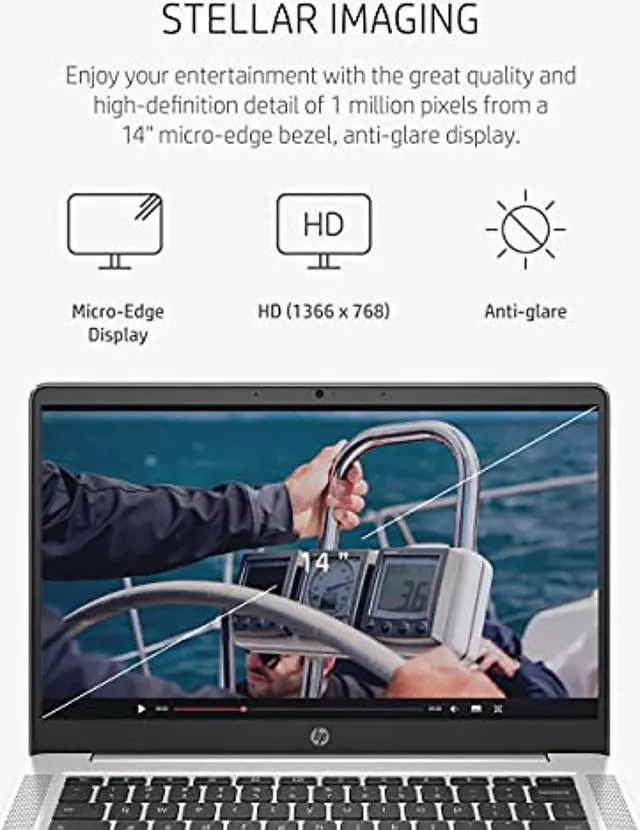 Alt view image 4 of 5 - HP Chromebook 14a Laptop, AMD 3015Ce Processor, 4 GB RAM, 32 GB eMMC Storage, 14-inch Micro-Edge HD Display, Google Chrome OS, Anti-glare Screen, Long-Battery Life (14a-nd0010nr, 2021,  (14a-nd0010nr)