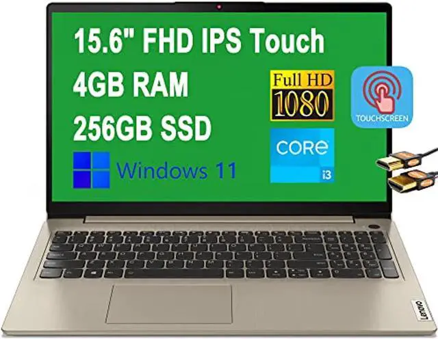 Main image of Lenovo Flagship Ideapad 3i 15 Business Laptop 15.6" FHD IPS Touchscreen 11th Gen Intel Core i3-1115G4 (Beats i5-8265U) 4GB RAM 256GB SSD Fingerprint Reader USB-C Dolby Audio Win11 Sand + HDMI Cable