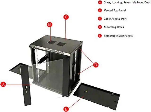 Alt view image 2 of 5 - AEONS 12U Professional Wall Mount Network Server Cabinet Enclosure 19-Inch Server Network Rack 16-Inches Deep Black (P26412S-AFBA-V)