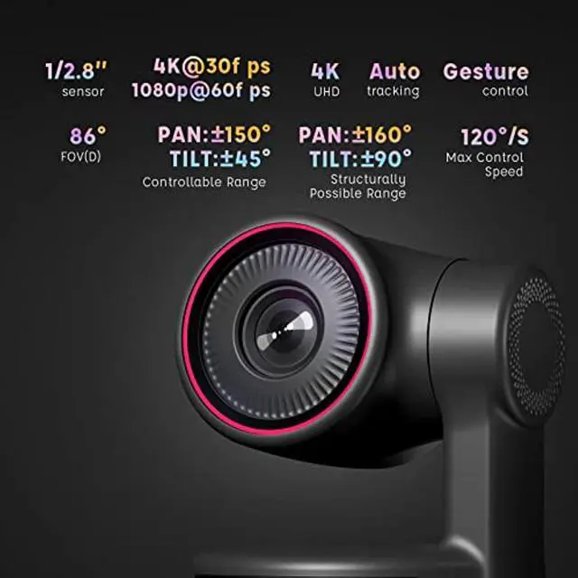 Alt view image 2 of 5 - Obsbot Tiny 4K PTZ Webcam, AI-Powered AI-Tracking Auto-Framing Gesture Control HDR 4K Webcam with Dual Omni-Directional Mic 4X Zoom in/Out for Video Meeting Remote Class Live Streaming (Tiny4K)