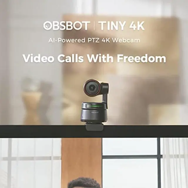 Alt view image 2 of 5 - OBSBOT Tiny 4K AI-Powered PTZ 4K Webcam Ultra HD Auto-Frame Gesture Control HDR Webcam with 4X Zoom for Online Meeting/Online Class Video Chat Live Streaming Works with Zoom,Skype,TicTok,You (Tinycam)