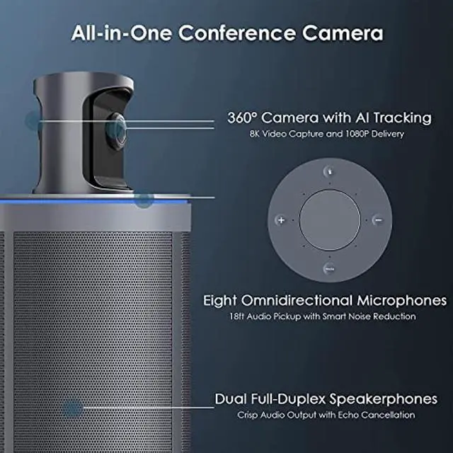 Alt view image 4 of 5 - NexiGo Meeting 360 (Gen 2), 8K Captured AI-Powered Framing  and  Speaker Tracking, 1080p HD 360-Degree Smart AIO Video Conference Camera, 8 Noise-Cancelling Microphones, and Speaker (Meeting360Gen2)