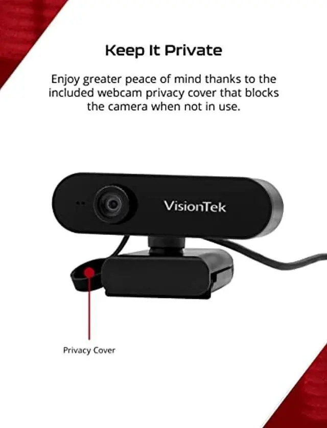 Alt view image 5 of 5 - VisionTek VTWC30 Premium Full HD (1080P 30FPS) Webcam, for Windows, Mac, Linux,  and  Chromebook, Computer Video Camera, Digital Dual Microphones, Manual Focus Lens, Privacy Cover, 83-Degree  (901379)