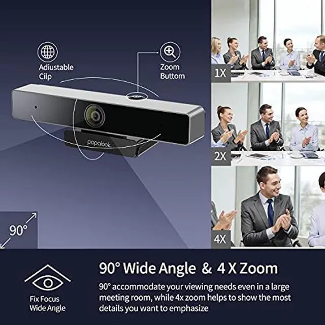 Alt view image 4 of 5 - 2021 PAPALOOK 2K Ultra HD Zoomable Webcam with Dual Microphone, Fixed Focus Web Camera with Tripod and Privacy Cover, 90° Wide-Angle View for Desktop/Laptop/Mac, Work with Skype/Zoom/WebEx (PA-PA920)