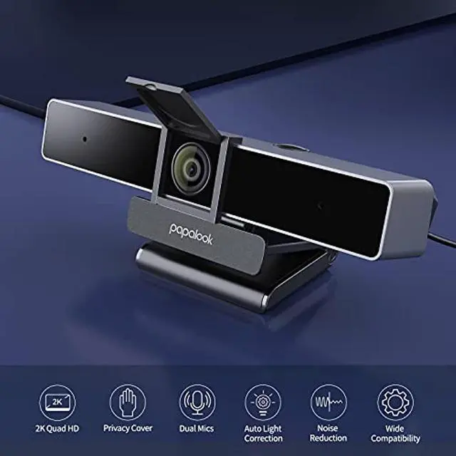 Alt view image 2 of 5 - 2021 PAPALOOK 2K Ultra HD Zoomable Webcam with Dual Microphone, Fixed Focus Web Camera with Tripod and Privacy Cover, 90° Wide-Angle View for Desktop/Laptop/Mac, Work with Skype/Zoom/WebEx (PA-PA920)