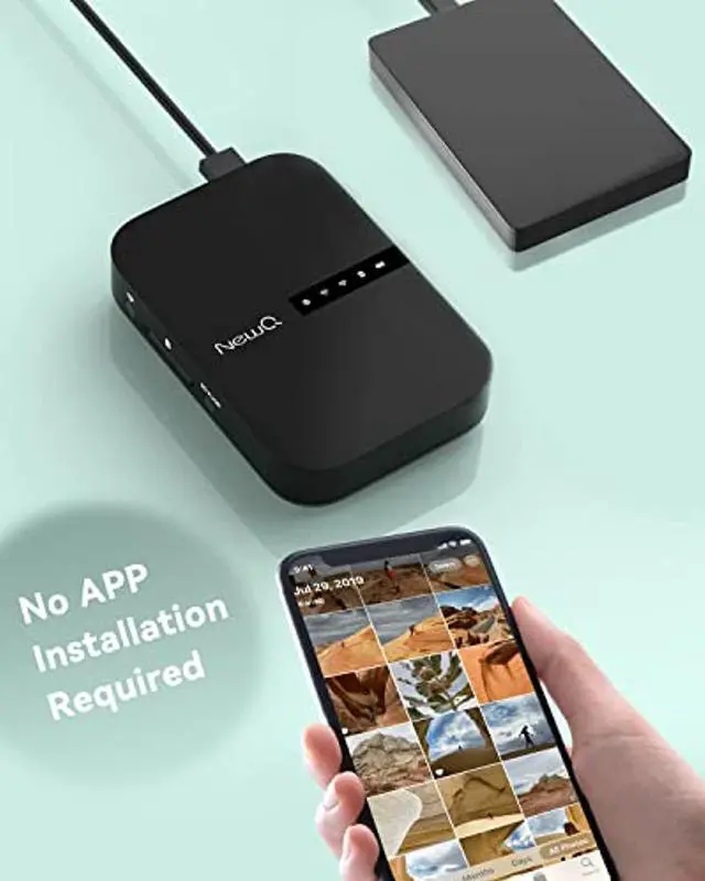 Alt view image 5 of 5 - NewQ Filehub AC750 Travel Router: Portable Hard Drive SD Card Reader  and  Mini WiFi Range Extender for Travel | Wireless Access External Harddrive  and  USB Storage Device to Backup Photo  and  Files