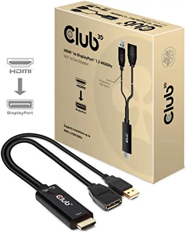 Alt view image 2 of 5 - Club 3D 4K 60Hz HDMI to DisplayPort Video Adapter w/USB Power - HDMI 2.0 (Male) to DP 1.2 (Female) Active Monitor Converter (CAC-1331) (CAC-1331)