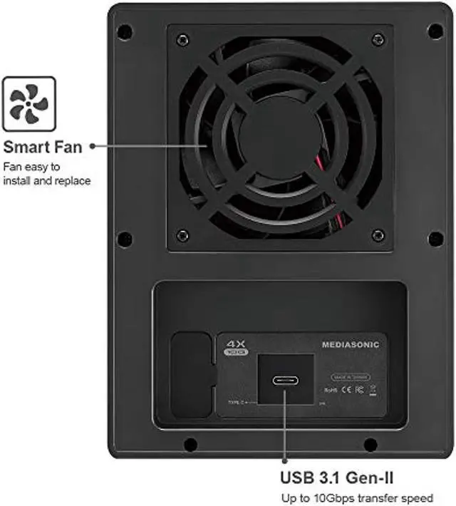 Alt view image 3 of 5 - Mediasonic Raid USB 3.1 Gen 2 Type C 4 Bay 3.5? SATA Hard Drive Enclosure with USB 3.1 Hub Feature - USB-C 3.1 Gen 2 10Gbps (HFR7-SU31CH) (HFR7-SU31CH)