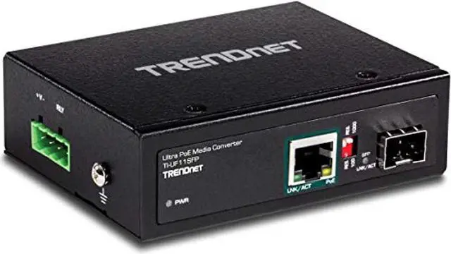 Alt view image 4 of 5 - TRENDnet Hardened Industrial SFP to Gigabit UPoE Media Converter, IP30 Rated Housing, Includes DIN-Rail  and  Wall Mounts, Operating Temp. -40 to 75 °C (-40 to 167 °F), TI-UF11SFP, Blac (TI-UF11SFP)