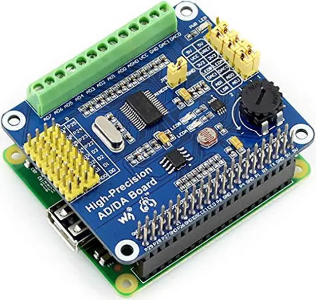 Alt view image 3 of 5 - High-Precision AD/DA Expansion Board for Raspberry Pi 4B/3B+/3B/2B/Zero/W/Zero WH and Jetson Nano,Add High-Precision AD/DA Functions to Pi. Onboard ADS1256 8-CH 24bit ADC and DAC8532 2-CH 16bit DAC