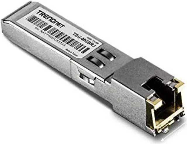Main image of TRENDnet 1000BASE-T RJ-45 Copper SFP Module, 100m (328'), Hot Pluggable, IEEE 802.3ab, Supports Data Rates Up to 1.25Gbps, Lifetime Protection, TEG-MGBRJ (TEG-MGBRJ)