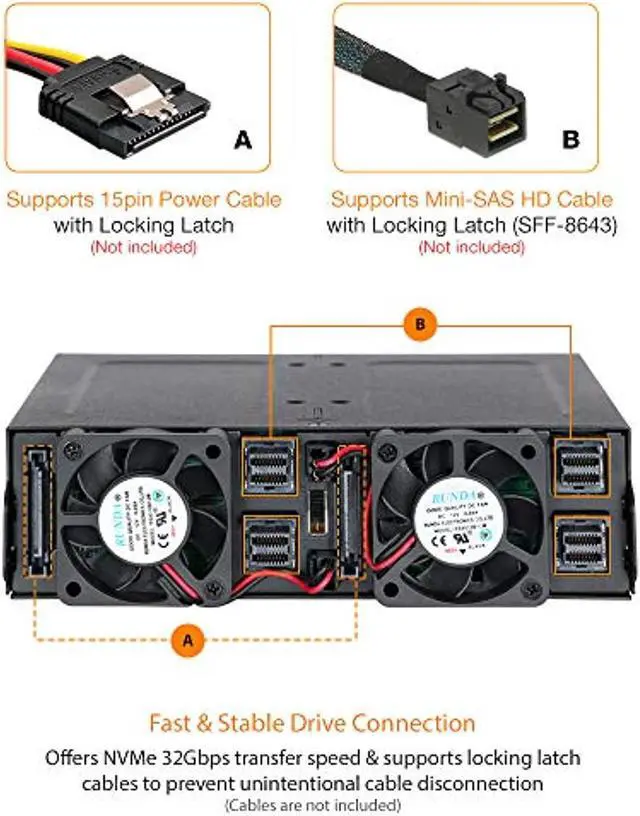 Alt view image 5 of 6 - ICY DOCK Full Metal 4 x 2.5 NVMe U.2/U.3 SSD PCIe 4.0 Mobile Rack Enclosure for 5.25" Bay (4 x Mini-SAS HD) | ToughArmor MB699VP-B stickerless (MB699VP-B)