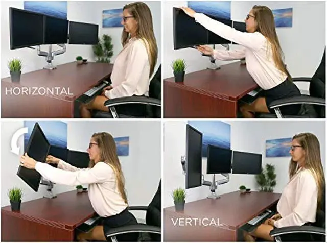 Alt view image 4 of 5 - Mount-It! Triple Monitor Mount | Desk Stand with USB and Audio Ports | 3 Counter-Balanced Gas Spring Height Adjustable Arms for Three 24 27 30 32 Inch VESA Screens | C-Clamp and Grommet Base (MI-2753)