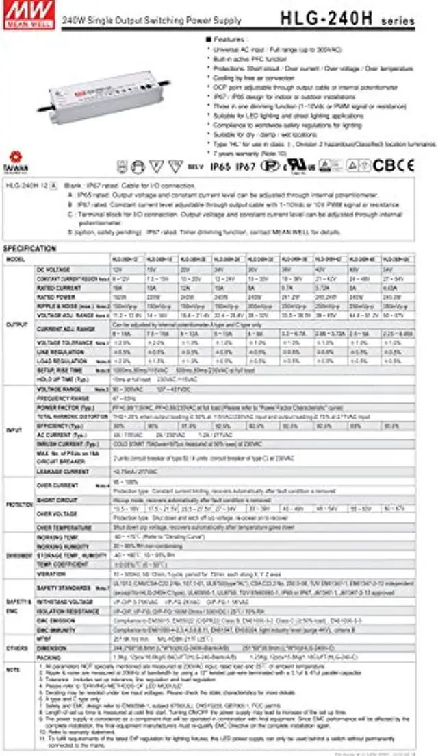 Alt view image 2 of 5 - MW Mean Well HLG-240H-54A 54V 4.45A 240W Single Output LED Switching Power Supply (HLG-240H-54A)