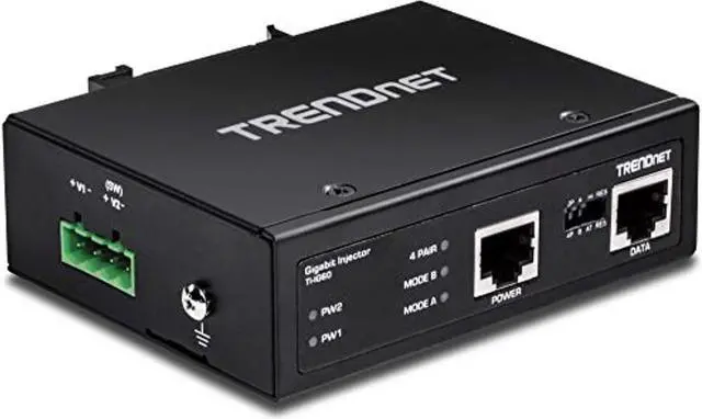 Alt view image 3 of 5 - TRENDnet Hardened Industrial 60W Gigabit PoE+ Injector, DIN-Rail Mount, IP30 Rated Housing, Includes DIN-rail  and  Wall Mounts, TI-IG60,Black (TI-IG60)