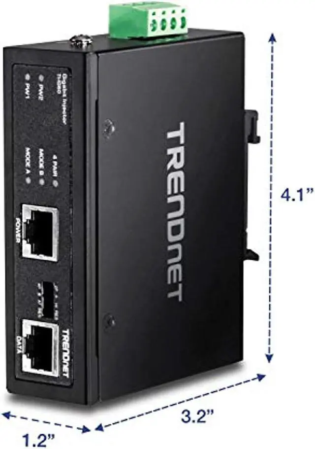 Alt view image 2 of 5 - TRENDnet Hardened Industrial 60W Gigabit PoE+ Injector, DIN-Rail Mount, IP30 Rated Housing, Includes DIN-rail  and  Wall Mounts, TI-IG60,Black (TI-IG60)