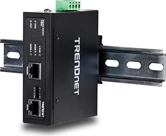 Alt view image 5 of 5 - TRENDnet Hardened Industrial 60W Gigabit PoE+ Injector, DIN-Rail Mount, IP30 Rated Housing, Includes DIN-rail  and  Wall Mounts, TI-IG60,Black (TI-IG60)