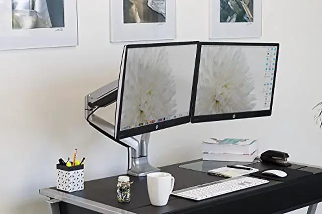 Alt view image 3 of 5 - Mount It Monitor Desk Mount,Computer Monitor Stand,Height Adjustable Arm Fits Up To 32 Inch Screens,VESA 75x75and100x100,20 Lb Capacity,Black (MI-1772)(Dual Monitor,Silver) (MI-1772)