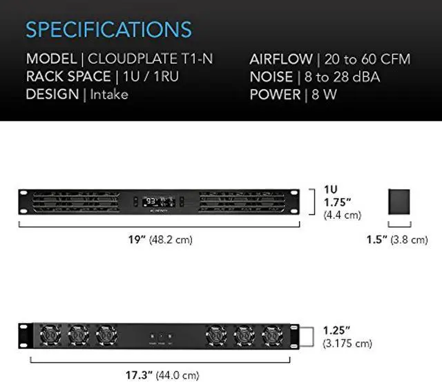 Alt view image 5 of 5 - AC Infinity CLOUDPLATE T1-N, Rack Mount Fan Panel 1U, Intake Airflow, for cooling AV, Home Theater, Network 19? Racks (AI-CPT1-N)