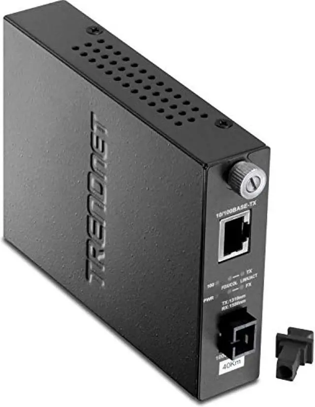 Main image of TRENDnet Intelligent 100Base-TX to 100Base-FX Dual Wavelength Single Mode SC Fiber Media Converter (40 km / 24.9 Miles), RJ-45 Port, Fiber to Ethernet Converter, Lifetime Protection, T (TFC-110S40D3I)