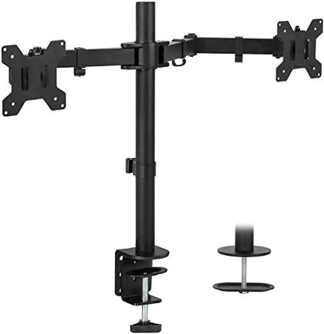 Main image of Mount-It! Dual Monitor Mount | Double Monitor Desk Stand | Two Heavy Duty Full Motion Adjustable Arms Fit 2 Computer Screens 17 19 20 21 22 24 27 Inch | VESA 75 100 | C-Clamp and Grommet Bas (MI-2752)