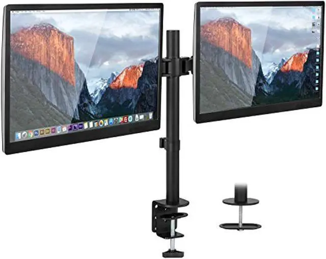 Alt view image 3 of 5 - Mount-It! Dual Monitor Mount | Double Monitor Desk Stand | Two Heavy Duty Full Motion Adjustable Arms Fit 2 Computer Screens 17 19 20 21 22 24 27 Inch | VESA 75 100 | C-Clamp and Grommet Bas (MI-2752)